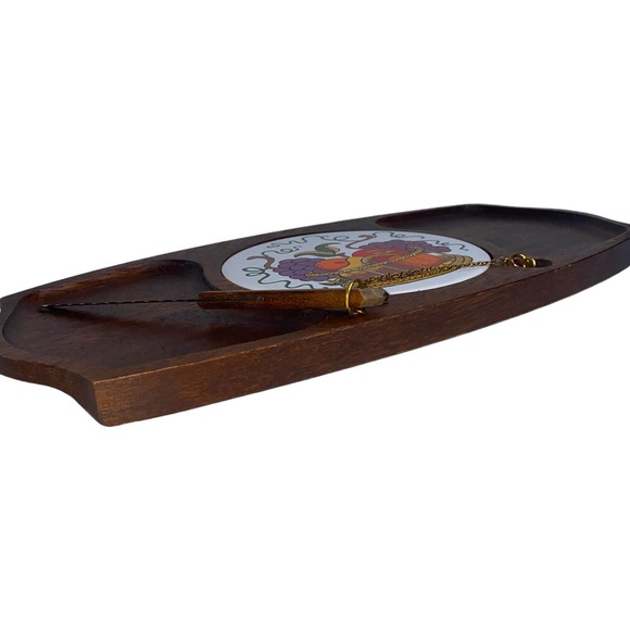 Vintage Gail Craft Quality Woodenware Fruit & Cheese Board w Attached Knife EUC - Picture 6 of 10